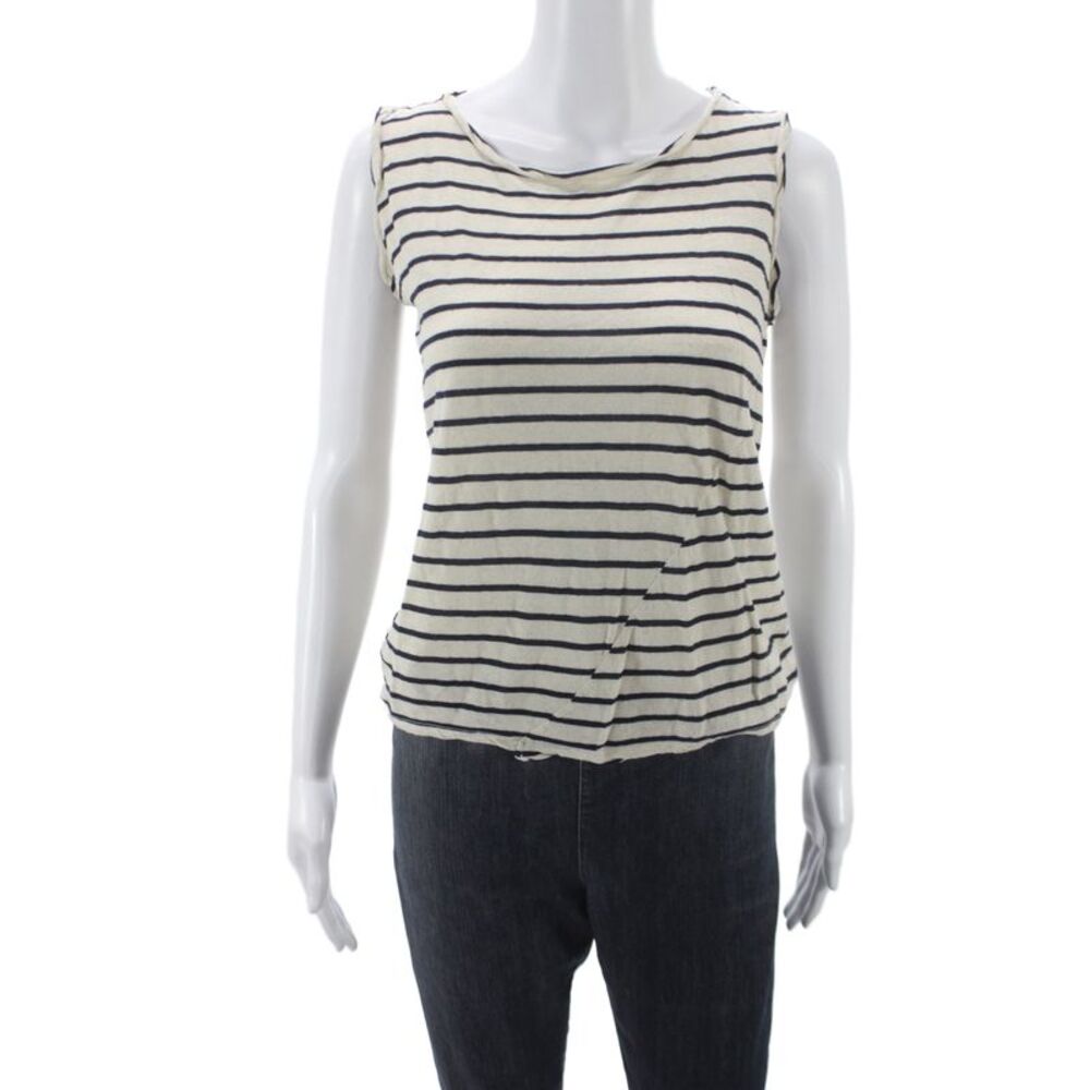 Jenni Kayne Women Linen Scoop Neck Nautical Striped Tank Beige Size S